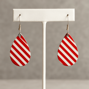 Earrings, candy cane red stripe