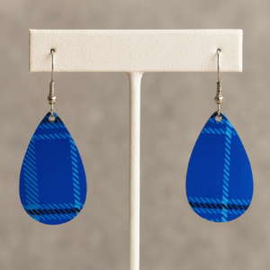 Blue Plaid Teardrop Earrings